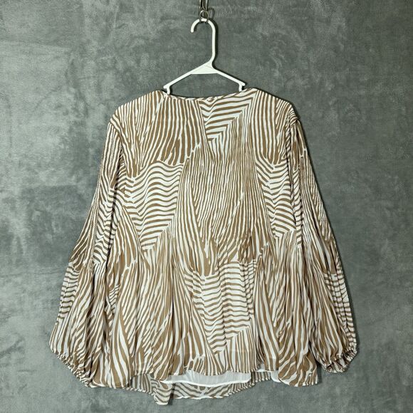 Chicos Tunic Top 2XL Size 4 Beige Babydoll Balloon 3/4 Sleeve Striped Flowy - Picture 3 of 11